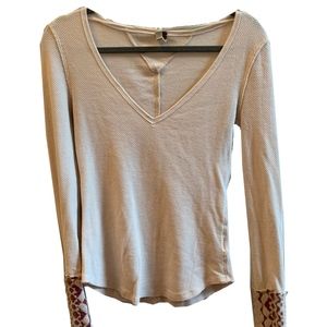 FREE PEOPLE Cream long-sleeve shirt w tribal cuffs